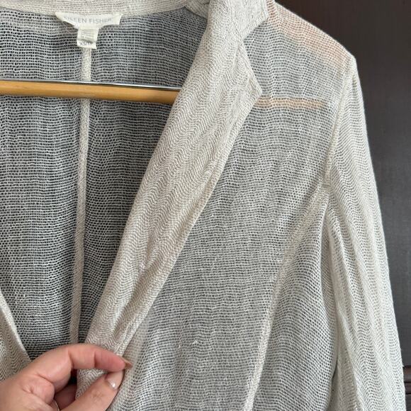 EILEEN FISHER | Cream Linen Open Weave Mesh Single Breasted Blazer | Extra Small - Picture 4 of 8